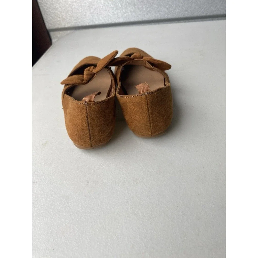 Old Navy Girls Ballet Flats Cognac Brown Bow Pointed Toe Shoes Size 8